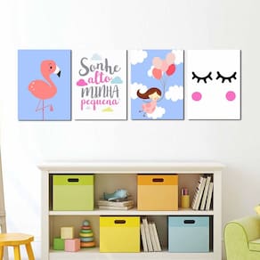Kit Placa Decorativa de MDF 30x20cm Infantil Feminino