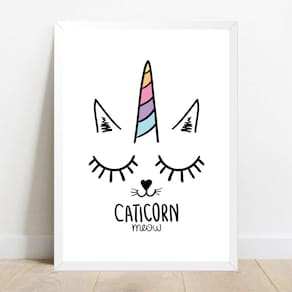 Quadro Decorativo Caticorn - Moldura Branca E Vidro A4