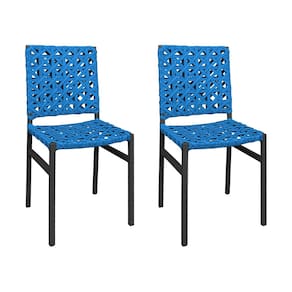 Kit 2 Cadeiras Deck Alumínio Junco Trançado Teia Azul Unicolor