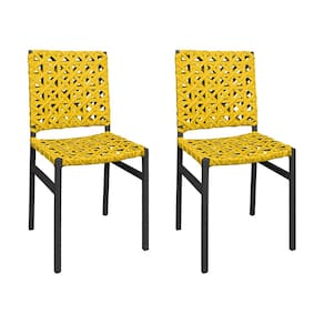 Kit 2 Cadeiras Deck Alumínio Junco Trançado Teia Amarelo Unicolor
