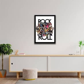Quadro Decorativo Ícones Do Rock 34X23Cm - Moldura Branca