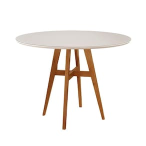Mesa De Jantar Atenas Madeira Maciça 110cm Tampo Redondo Vidro Móveis Minas Cor Off White