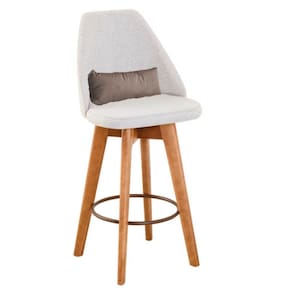 Banqueta Alta Maya Giratória Com Encosto Gourmet Linho Bege e Almofada Suede Bege - Aurora Line