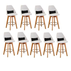 Kit 09 Banquetas Alta Maya Giratória Com Encosto Gourmet Linho Bege e Almofada Suede Preto - Aurora Line