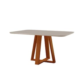 Mesa De Jantar Floripa Madeira Maciça 140x80cm Tampo Retângular Vidro Móveis Minas Cor Off White