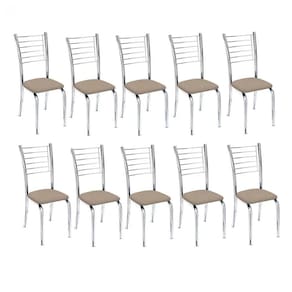 Kit 10 Cadeiras De Jantar Lara Cromada Para Cozinha Suede Bege - Aurora Line