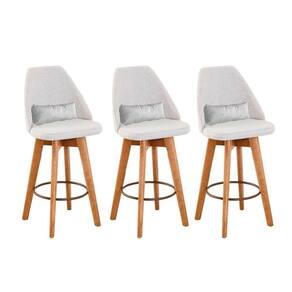 Kit 03 Banquetas Alta Maya Giratória Com Encosto Linho Bege Claro e Almofada Suede Branco - Aurora Line