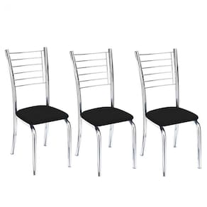 Kit 3 Cadeiras De Jantar Lara Cromada Para Cozinha Assento Sintético Preto - Aurora Line
