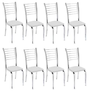 Kit 8 Cadeiras De Jantar Lara Cromada Para Cozinha Assento Sintético Branco - Aurora Line