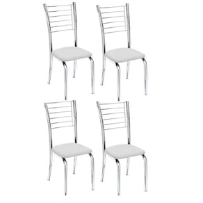 Kit 4 Cadeiras De Jantar Lara Cromada Para Cozinha Assento Sintético Branco - Aurora Line