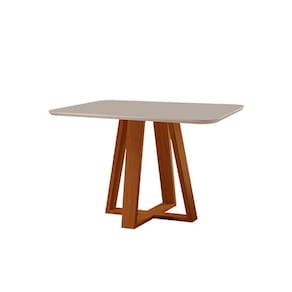 Mesa De Jantar Floripa Madeira Maciça 90x90cm Tampo Quadrado Vidro Móveis Minas Cor Off White
