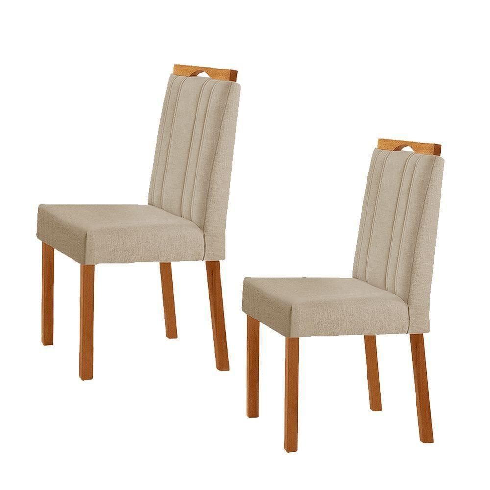 Kit 2 Cadeiras ágata Com Puxador Móveis Minas Cor Linho Bege