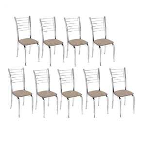 Kit 9 Cadeiras De Jantar Lara Cromada Para Cozinha Suede Bege - Aurora Line