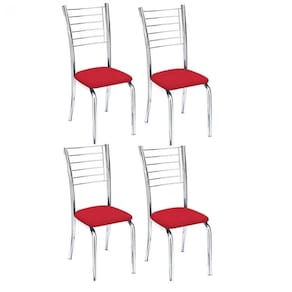 Kit 4 Cadeiras De Jantar Lara Cromada Para Cozinha Assento Sintético Vermelho - Aurora Line