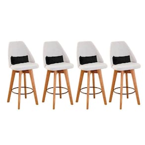 Kit 04 Banquetas Alta Maya Giratória Com Encosto Linho Bege Claro e Almofada Suede Preto - Aurora Line