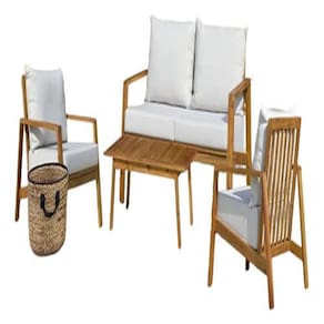 Conjunto Jardim Varanda 4 Peças Madeira Almofadas - Riviera
