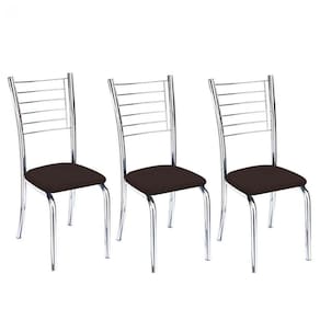 Kit 3 Cadeiras De Jantar Lara Cromada Para Cozinha Assento Sintético Marrom - Aurora Line