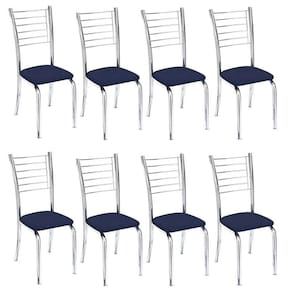 Kit 8 Cadeiras De Jantar Lara Cromada Para Cozinha Assento Sintético Azul Marinho - Aurora Line