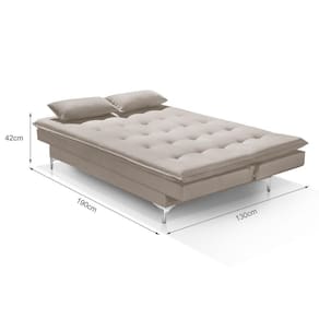 Sofá Cama Bangkok Confortável Capitonê Veludo C Almofadas Cor bege