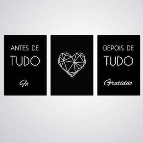 Quadro Decorativo 3 Peças Tudo Fé Depois De Tudo Gratidão