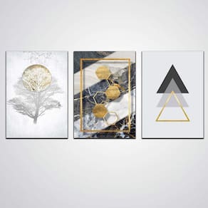 Kit De Quadros Decorativos Abstrato Dourado