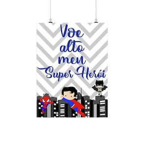 Placa Decorativa Nerd Infantil - Voe Alto Meu Super Herói