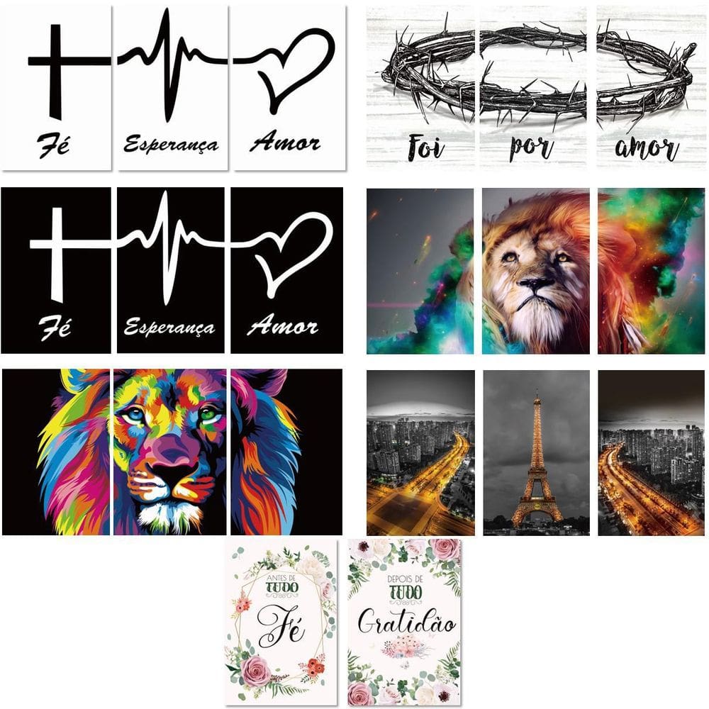 Kit 20 Quadros Placas Decorativas Leão Colorido 20X30 Mdf