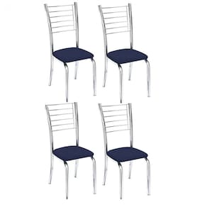 Kit 4 Cadeiras De Jantar Lara Cromada Para Cozinha Assento Sintético Azul Marinho - Aurora Line