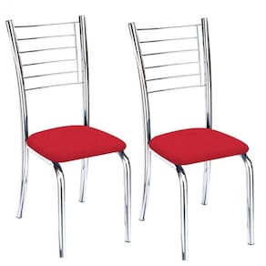Kit 2 Cadeiras De Jantar Lara Cromada Para Cozinha Assento Corino Vermelho - Aurora Line