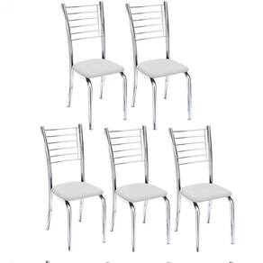 Kit 5 Cadeiras De Jantar Lara Cromada Para Cozinha Assento Sintético Branco - Aurora Line