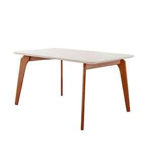 Mesa De Jantar Paris Madeira Maciça 140x80cm Tampo Retângular Vidro Móveis Minas Cor Off White