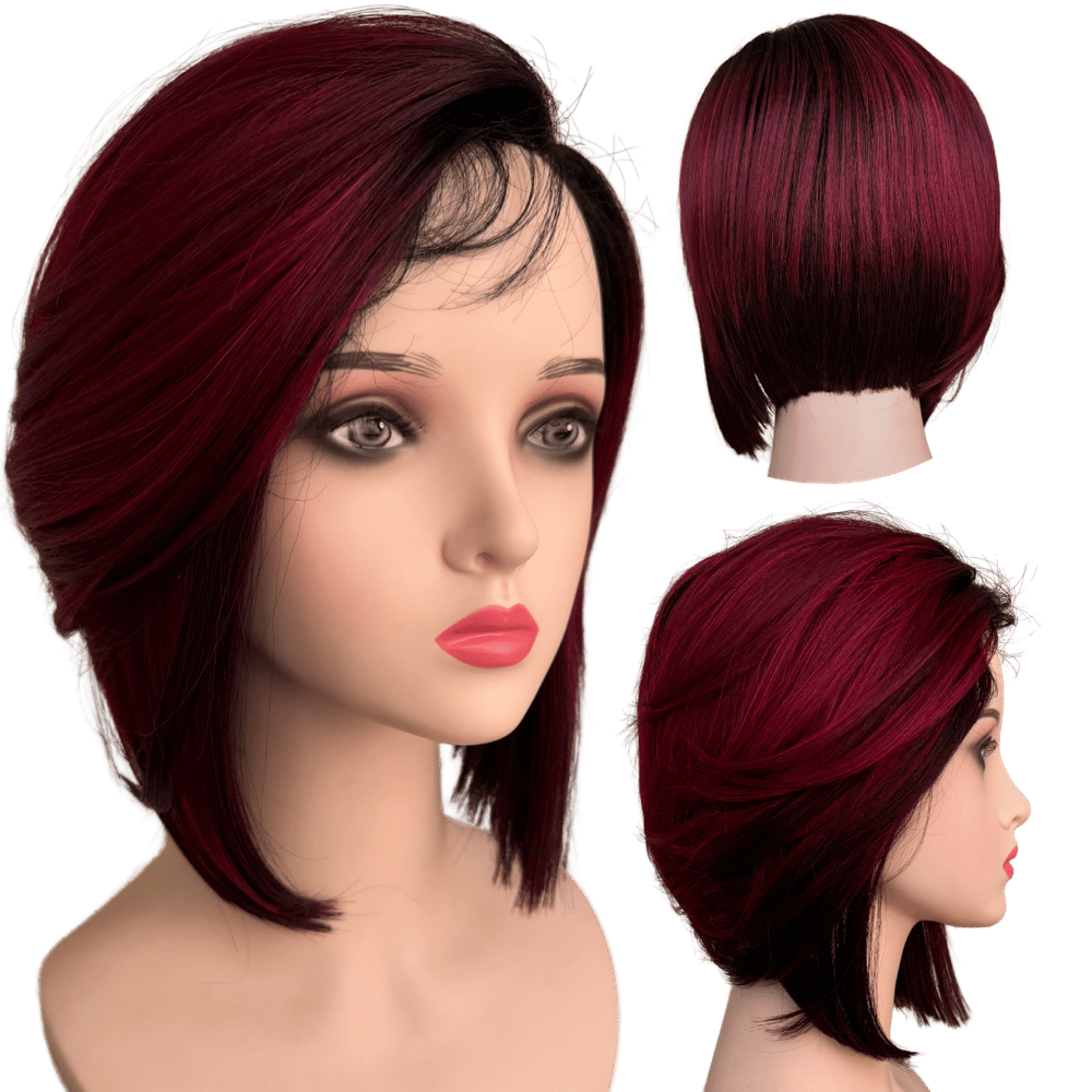 Peruca Front Lace Wig Long Bob Marsala Ombre Orgânica Curta