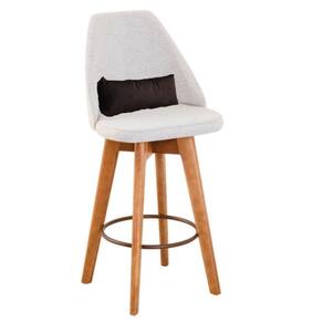 Banqueta Alta Maya Giratória Com Encosto Linho Bege Claro e Almofada Suede Marrom - Aurora Line