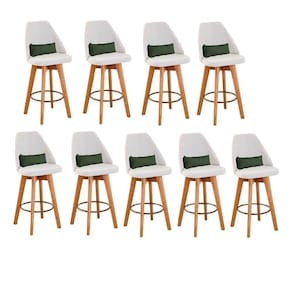 Kit 09 Banquetas Alta Maya Giratória Com Encosto Gourmet Linho Bege e Almofada Suede Verde Musgo - Aurora Line