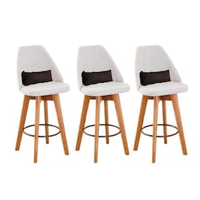 Kit 03 Banquetas Alta Maya Giratória Com Encosto Gourmet Linho Bege e Almofada Sintético Marrom - Aurora Line