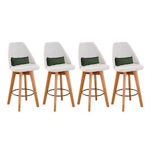 Kit 04 Banquetas Alta Maya Giratória Com Encosto Gourmet Linho Bege e Almofada Suede Verde Musgo - Aurora Line