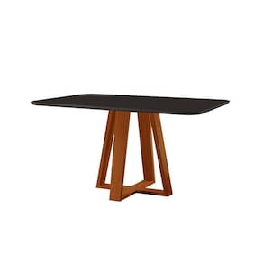 Mesa De Jantar Floripa Madeira Maciça 140x80cm Tampo Retângular Vidro Móveis Minas Cor Preto