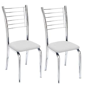Kit 2 Cadeiras De Jantar Lara Cromada Para Cozinha Assento Sintético Branco - Aurora Line