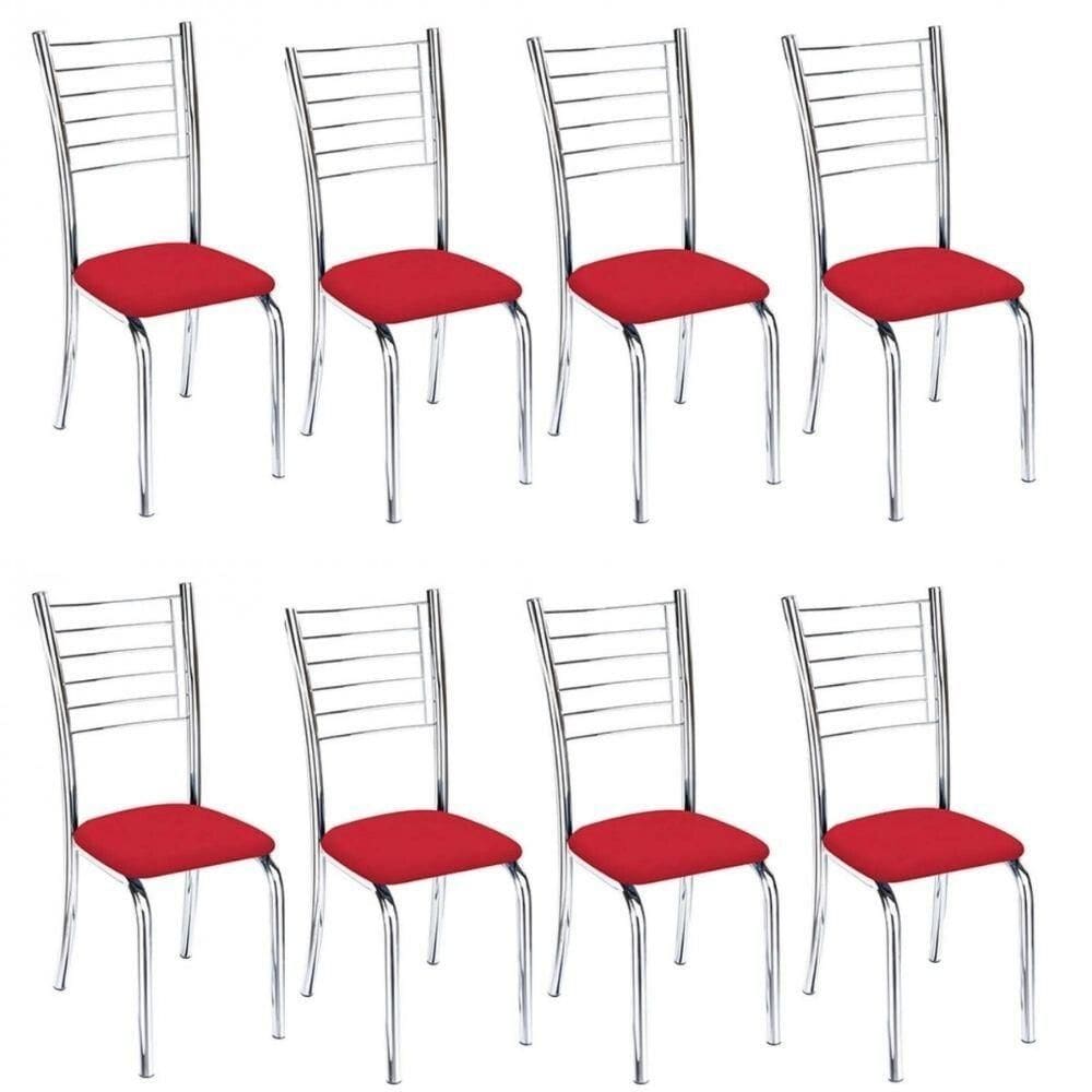 Kit 8 Cadeiras De Jantar Lara Cromada Para Cozinha Assento Sintético Vermelho - Aurora Line