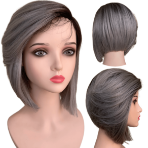 Peruca Front Lace Wig Long Bob Cinza Platinad Orgânica Curta
