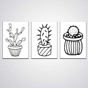 Kit 3 Quadros Cactos Natureza 30X20Cm Mdf