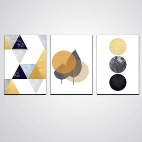 Quadro Decorativo 3 Peças Abstrato Geometricos