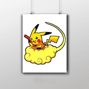 Placa Decorativa Pikachu E Nuvem Voadora