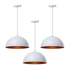 Kit 3 Lustres Pendentes Meia Lua Branco 30 Cm Com Cobre