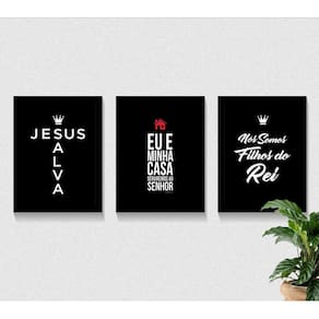 Kit 3 Quadros Jesus Salva Casa Filhos Do Rei A4 Vidro
