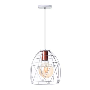 Lustre Pendente Interno Aramado Bala 23Cm Branco Com Cobre