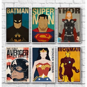 Kit Placas decorativas de Heróis - 06 Placas