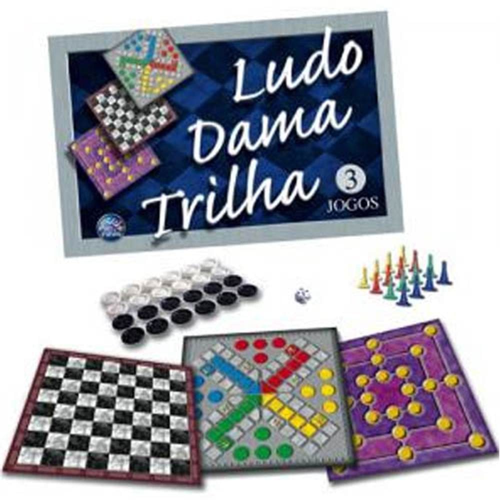 Jogo de Tabuleiro Ludo - Dama e Trilha - 2 a 4 Pessoas