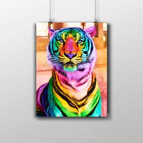 Placa Decorativa - Tigre Colorido 20X30Cm Arco-íris