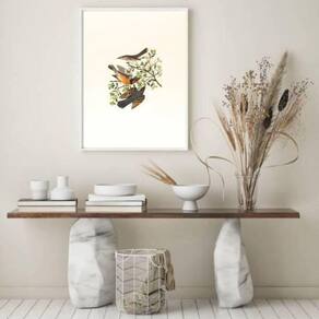 Quadro Decorativo Passarinhos 34X23Cm - Moldura Branca